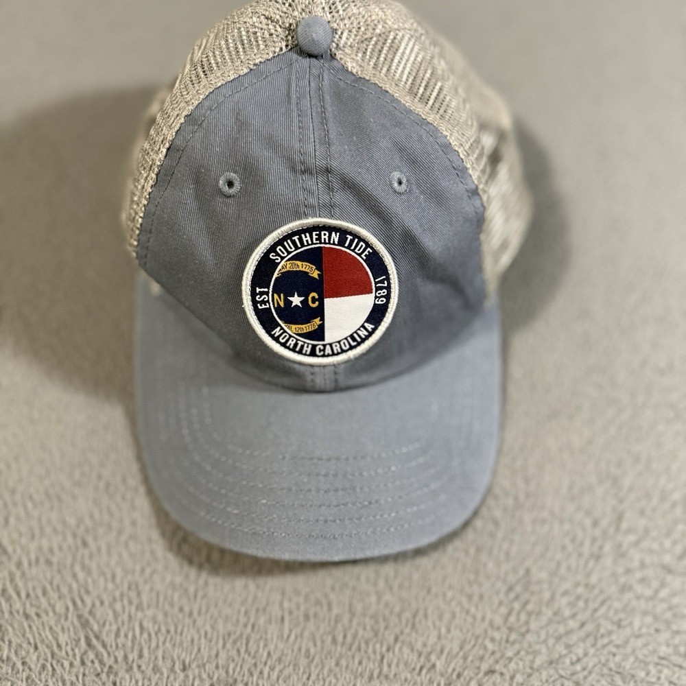 Southern Tide North Carolina Patch Performance Trucker Hat Gray Adjustable NC